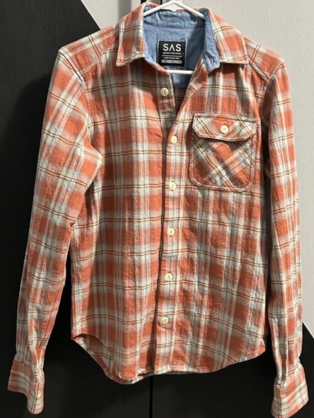SAS Search and State Men's Clay Plaid Blanket Twill Button Down Shirt Size S